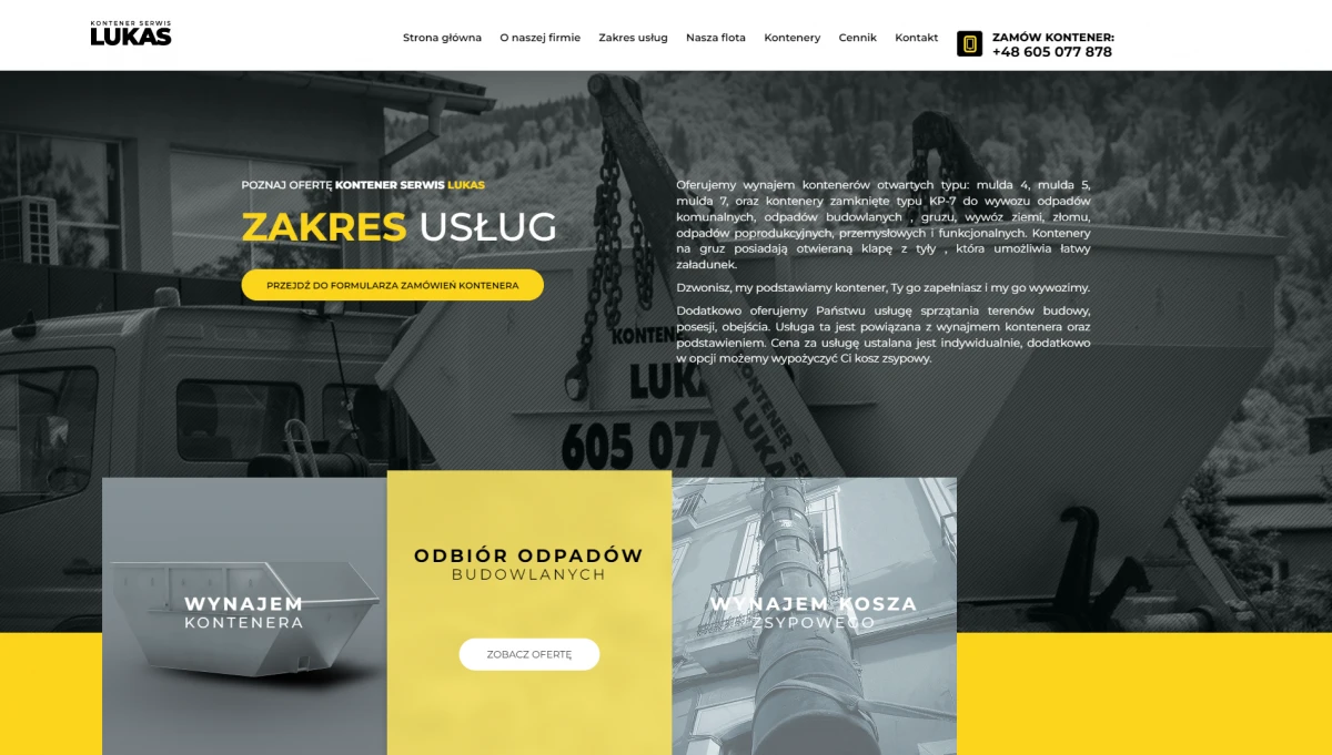 layout projektu nowej strony www dla lukas kontener bielsko biala