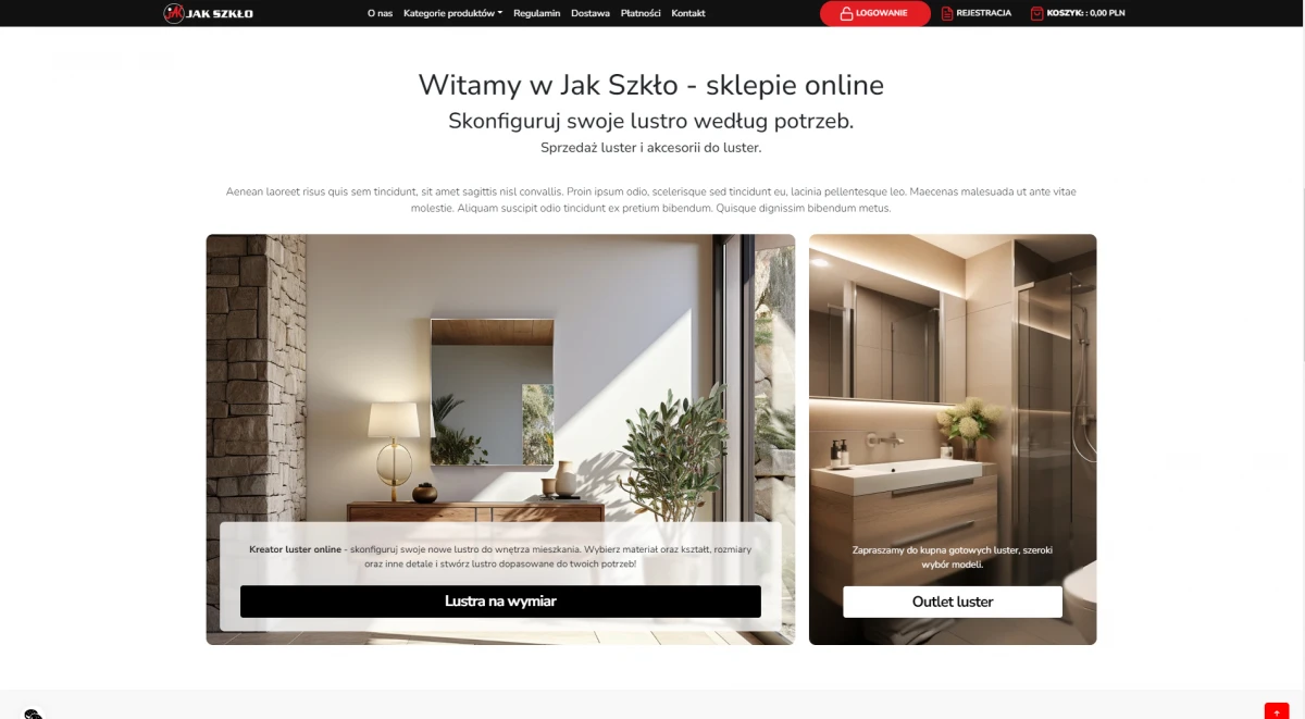 strona jak szklo pszczyna wykonanie exponet aplikacja webowa konfigurator luster