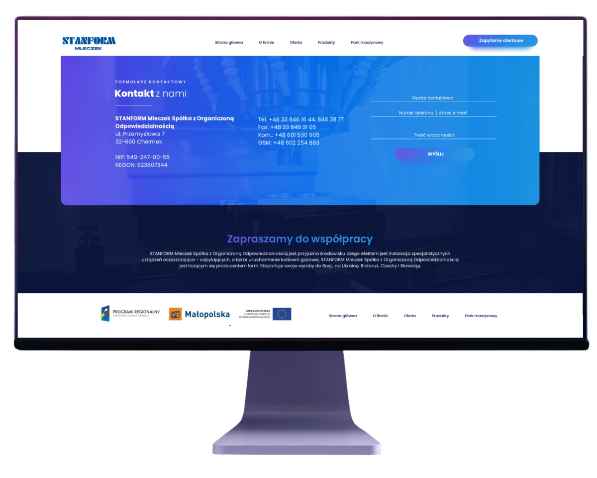 strona intenetowa dla firmy produkcyjnej stanform wykonanie exponet bielsko biala 2024