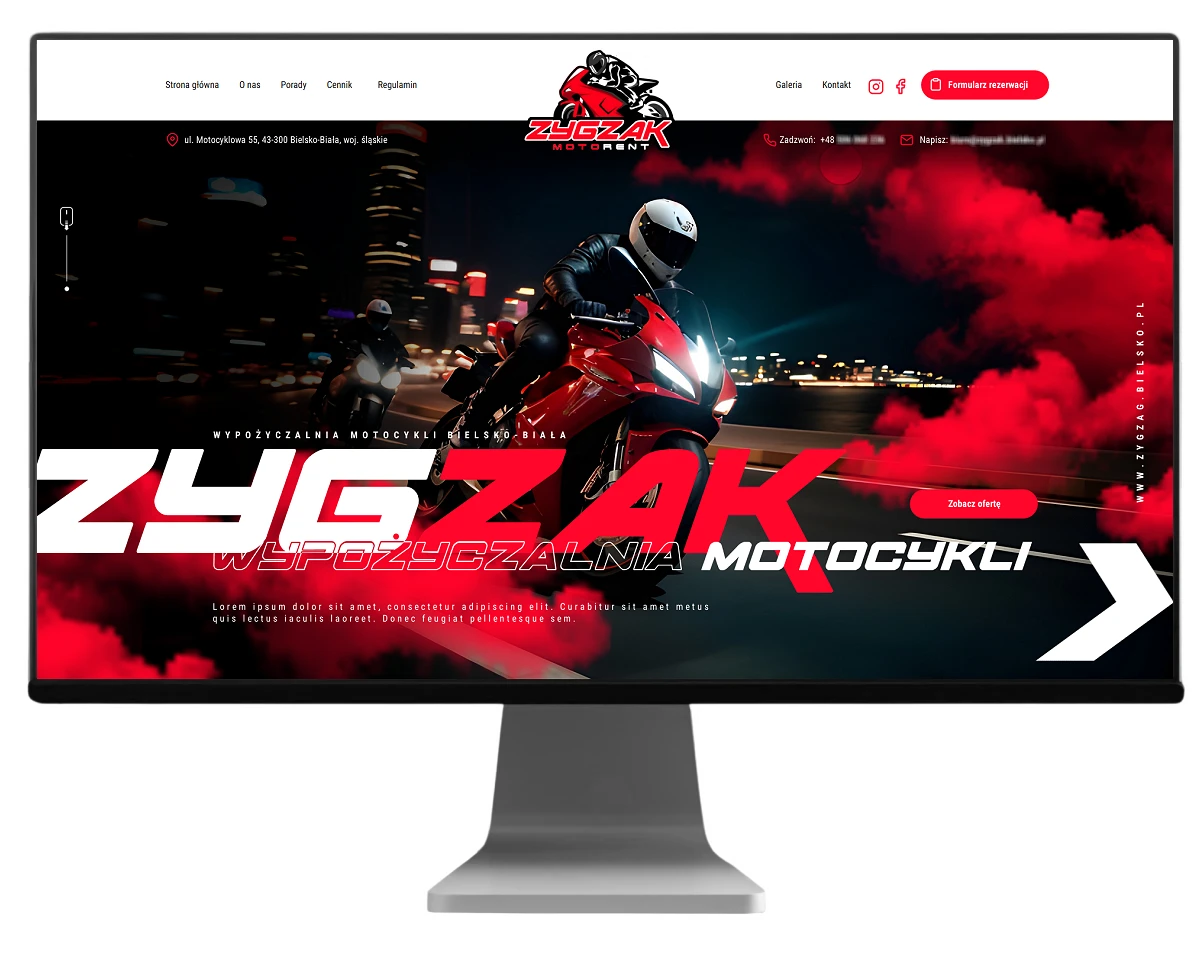 projekt strony internetowej dla wypozyczalni motocykli z bielska