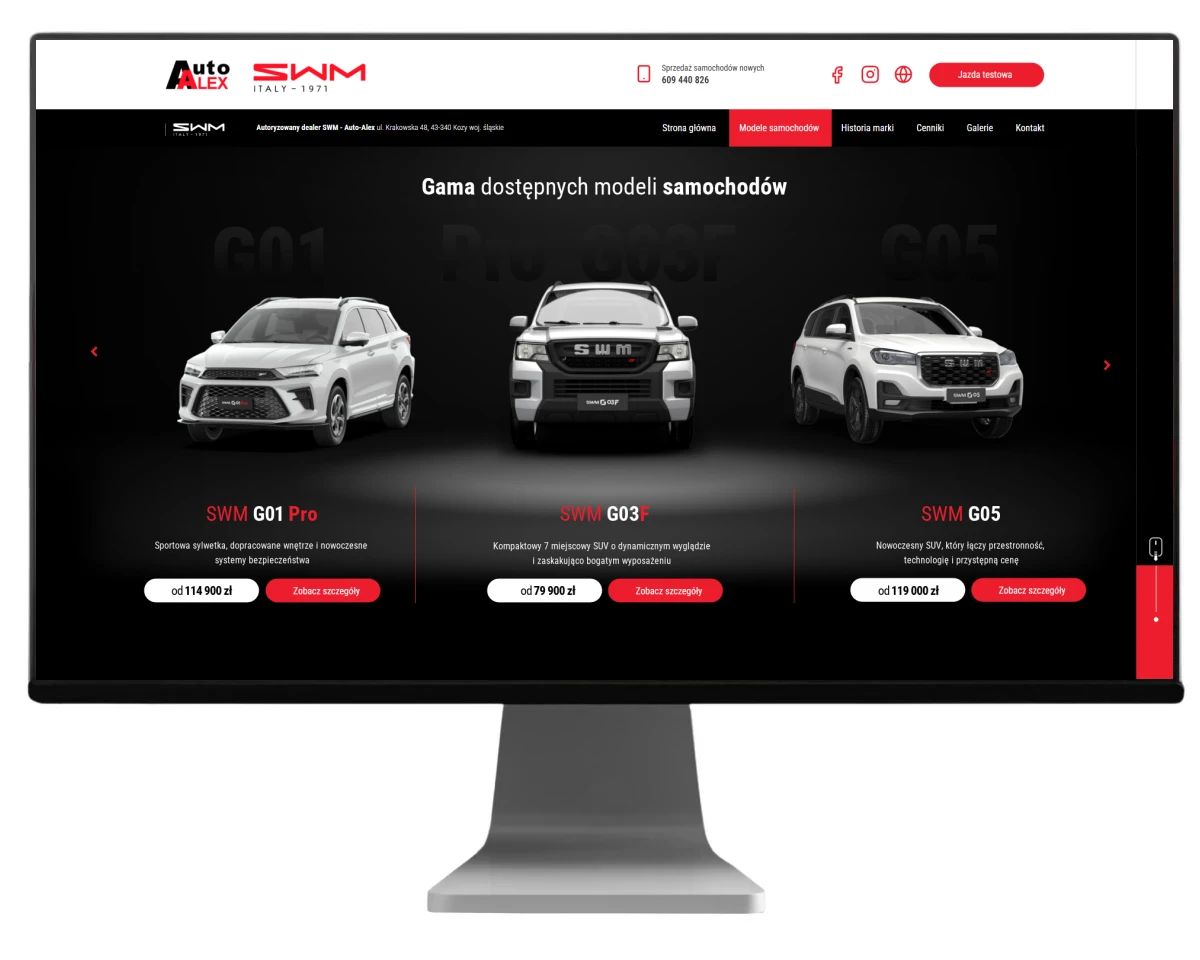 projekt strony dealera marki swm