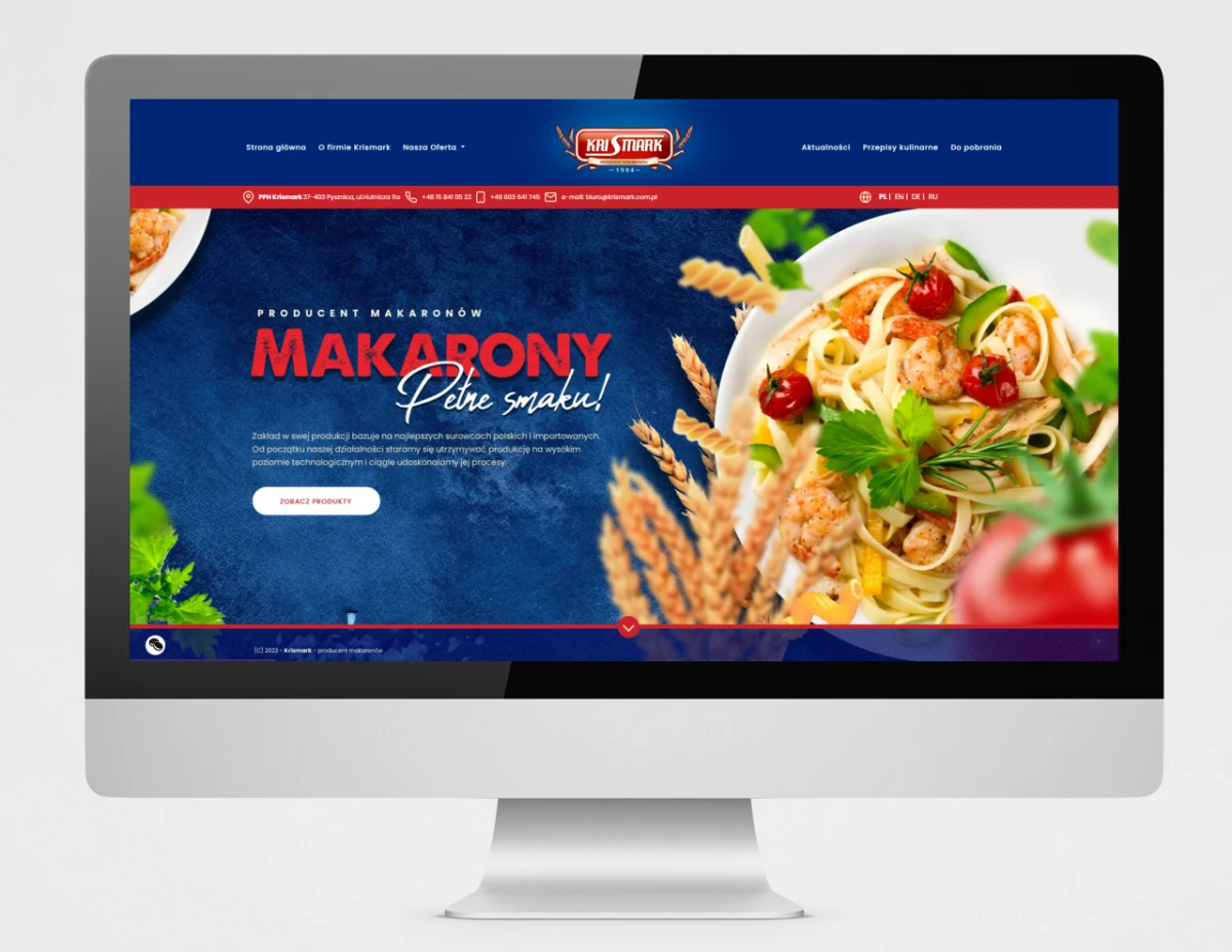 projekt strony www dla firmy krismark producenta makaronów